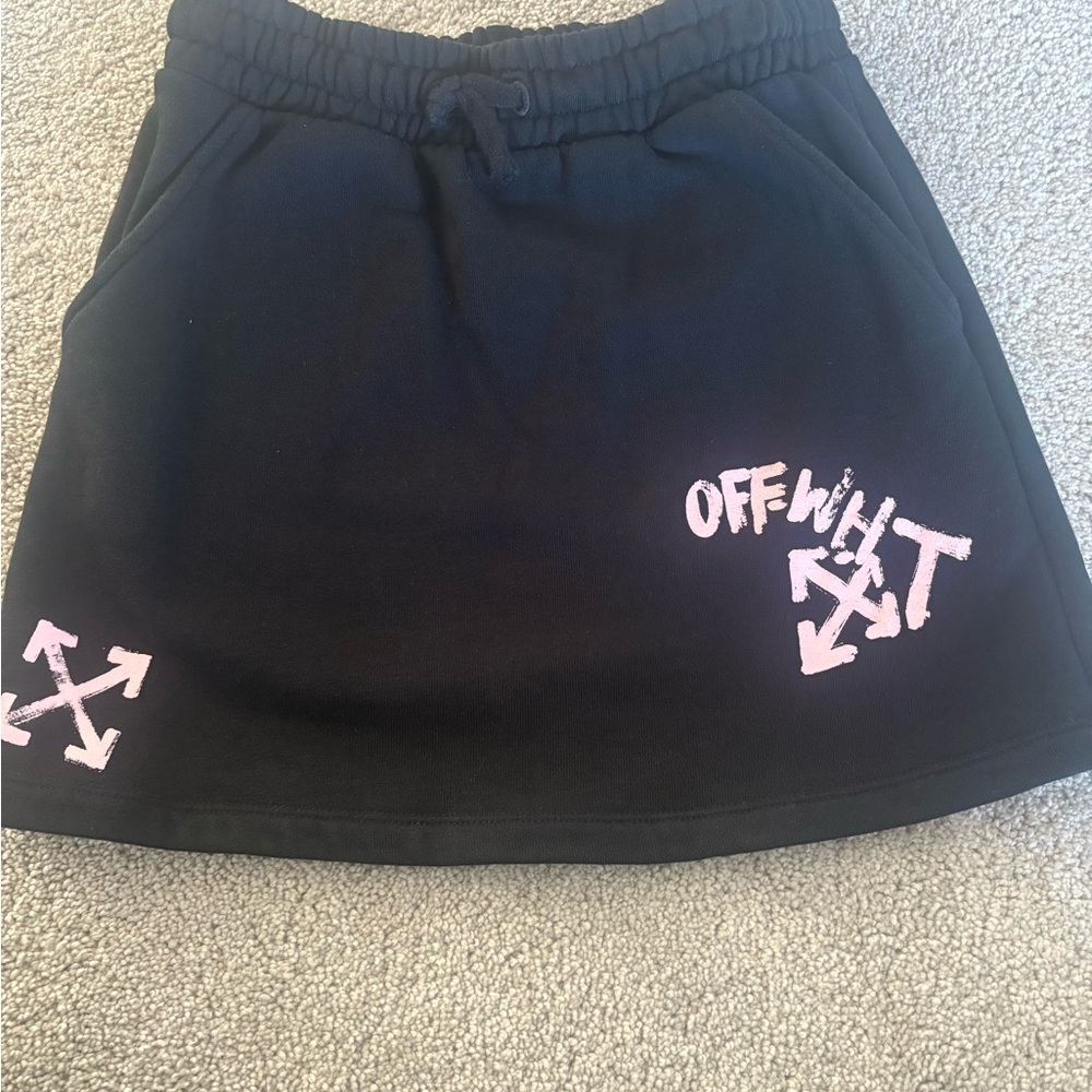 Off-White A-Line Skirt in Black with Pink Graphics